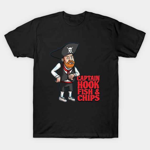 CAPT HOOK FISH AND CHIPS T-Shirt by Superugly